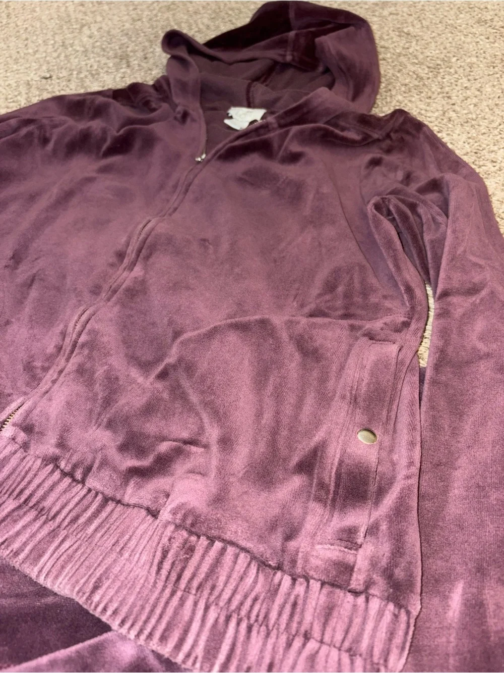 LOFT Velvet Hoodie & Jogger Set in Deep Plum